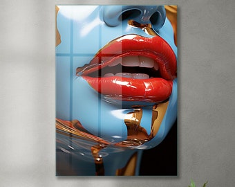 Glas Wandkunst, rote Lippen Wandkunst, gehärtetes Glas Wandkunst, Wandbehänge, abstrakte Frau Lippen Wand Dekor, sinnliche Frau gehärtetes Glas