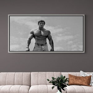 Arnold Schwarzenegger Framed Canvas, Arnold Muscular Body Wall Art, Motivational Canvas, Gift for Gym, Fitness Wall Art, Black Framed Canvas