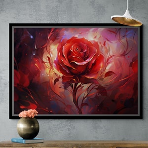 Red Rose Canvas, Flowers Wall Art, Rose Framed Canvas, Large Wall Art, Red Canvas, Abstract Wall Art, Floral Canvas, Black Framed Canvas