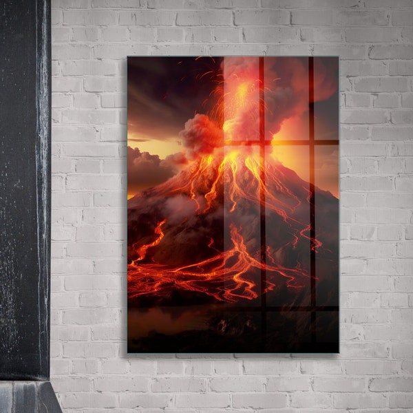 Glass Wall Art, Volcanic Eruption Wall Art, Tempered Glass Wall Art, Wall Hangings, Magma Lava Wall Decor, Natural Events Tempered Glass