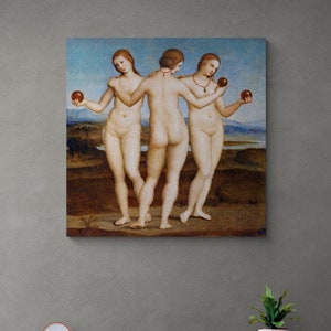 Three Graces Wall Art, Raphael Canvas, Three Graces Canvas, Famous Wall Art, Raphael Wall Art, Large Wall Art, Silver Framed Canvas