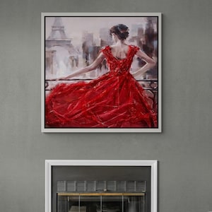 Woman in Paris, Woman With Red Dress Canvas, Woman Wall Art, Woman With Red Dress, Woman Framed Canvas, Paris Canvas, Black Framed Canvas