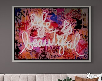 BANKSY Life is Beautiful Framed Canvas, Banksy Graffiti Wall Art, Life is Beatiful Graffiti Canvas, Street Graffiti Art, Black Framed Canvas