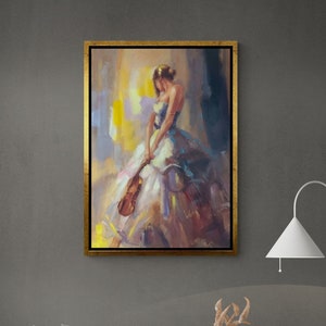 Woman With Violin, Woman With Violin Canvas, Music Wall Art, Oil Painting Canvas, Violinist Framed Canvas, Violin Art, Black Framed Canvas