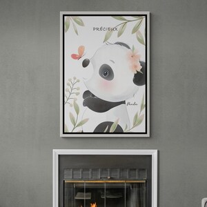 Baby Panda Framed Canvas, Panda Wall Art, Cute Animals Canvas, Floral Animal Wall Art, Wall Art for Nursery, Baby Panda Black Framed Canvas White Framed Canvas