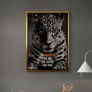 Tiger Wall Art, Wild Animal Framed Canvas, Workplace Success Art, Motivational Canvas, Motivational Inspirational Quotes, Gold Framed Canvas