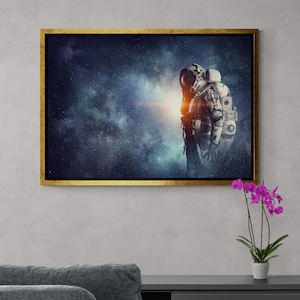Astronaut Wall Art, Space Framed Canvas, Interplanetary Art, Hero Astronaut Canvas, Cosmonaut Wall Art, Spaceman Canvas, Gold Framed Canvas
