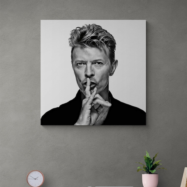 David Bowie Hush Leinwand, Handsome Man Wandkunst, Zeitgenössische Kunst, David Bowie Gerahmte Leinwand, Hush Sign Leinwand, Silber Gerahmte Leinwand