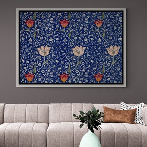 Tela di William Morris, arte da parete Medway 1885, arte da parete con fiori, tela vintage, tela di riproduzione, grande arte da parete, tela incorniciata bianca
