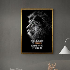 Lion Wall Art, Wild Animal Framed Canvas, Motivational Wall Art, Never Give Up Canvas, Inspirational Wall Art, Animal White Framed Canvas