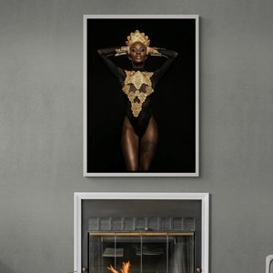 Black Woman Gold Crown Framed Canvas Wall Art