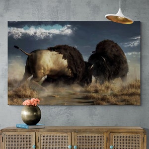 Bisons Framed Canvas, Bison Wall Art, American Bison Canvas, Animal Wall Art, Buffalo Wall Art, Buffalo Framed Canvas, White Framed Canvas