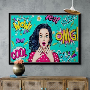 Pop Art Canvas, Woman Wow Wall Art, Woman Omg Canvas, Woman Wall Art, Woman Cool Canvas, Large Wall Art, Comic Pop Art, White Framed Canvas