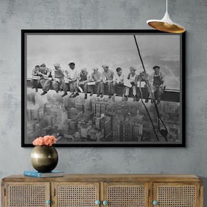 Lunch Atop A Skyscraper, New York Wall Art, New York City Canvas, Black and White Canvas, Lunch Wall Art, Lunch Canvas, White Framed Canvas
