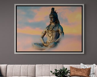 God Shiva Framed Canvas, Hindu Gods Wall Art, Spiritual Canvas, Indian Beliefs Wall Art, Shiva Statue Artwork, Shiva Black Framed Canvas