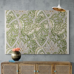 Tela di William Morris, arte da parete Windrush 1883, arte da parete con fiori, tela vintage, tela da esposizione, grande arte da parete, tela con cornice dorata