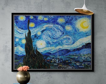 Vincent Van Gogh Canvas, The Starry Night Wall Art, Famous Wall Art, Starry Night Canvas, Reproduction Art, Gogh Canvas, White Framed Canvas