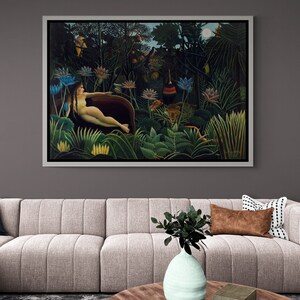 Henri Rousseau Wall Art, The Dream Canvas, Jungle Canvas, Reproduction Art, Famous Wall Art, Green Rainforest Art, White Framed Canvas