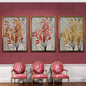 Autumn Leaves Canvas Art, Silver Framed Oil Painting