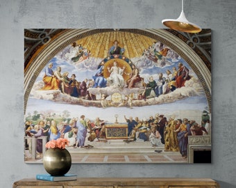 Disputation of the Holy Sacrament, Raphael Canvas, Disputa Wall Art, Famous Wall Art, Raphael Raffaello Wall Art, Silver Framed Canvas