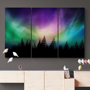Northern Lights over the Canadian Forest, Aurora Borealis Wall Art, Northern Art, Framed Canvas, Nature Landscape Canvas, Gold Framed Canvas