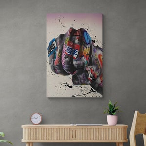Banksy Wall Art, Graffiti Fist Framed Canvas, Street Graffiti Art, Famous Mural Quote, Banksy Graffiti Canvas, Fist Silver Framed Canvas