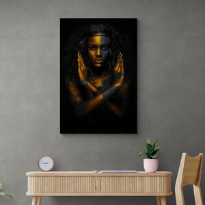 Gold Glitter African Woman Framed Canvas, Noble Woman Wall Art