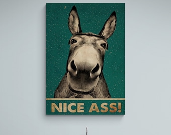 Schöner Esel Wandkunst, Esel Badezimmer gerahmte Leinwand, Lustige Esel Toilette Leinwand, schöner Esel Wandkunst, Humorvolle Esel Silber gerahmte Leinwand