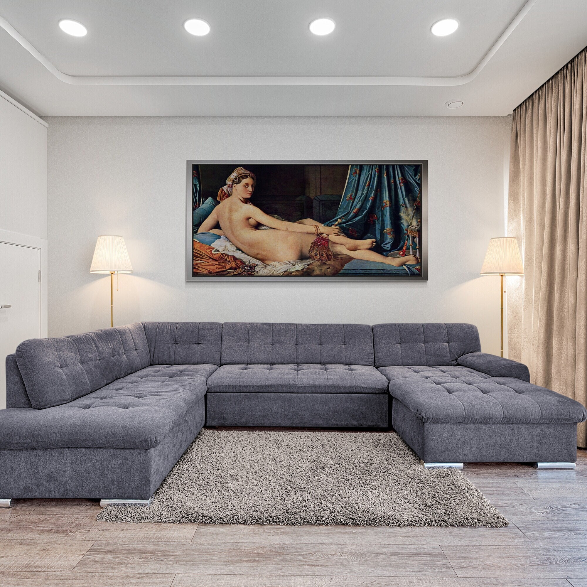 The Grande Odalisque Wall Art, Jean Auguste Canvas, Woman Wall Art, The Grande Odalisque, Famous Canvas, Auguste Canvas, White Framed Canvas