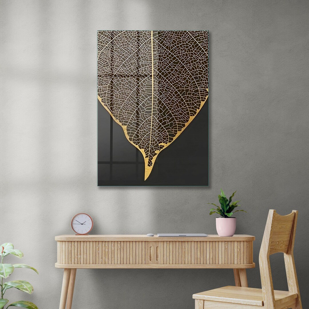 Tempered Glass Wall Art, Golden Flower Wall Art, Glass Wall Art, Large Wall Art, Abstract Flower