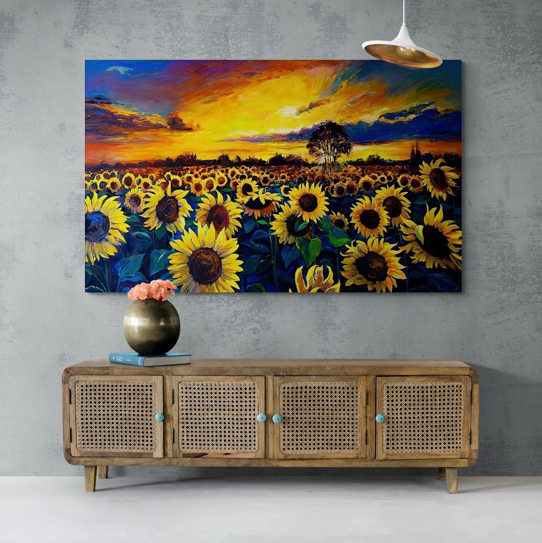 Sunflower Field Canvas Sunflower Field Wall Art Oil Painting Framed
