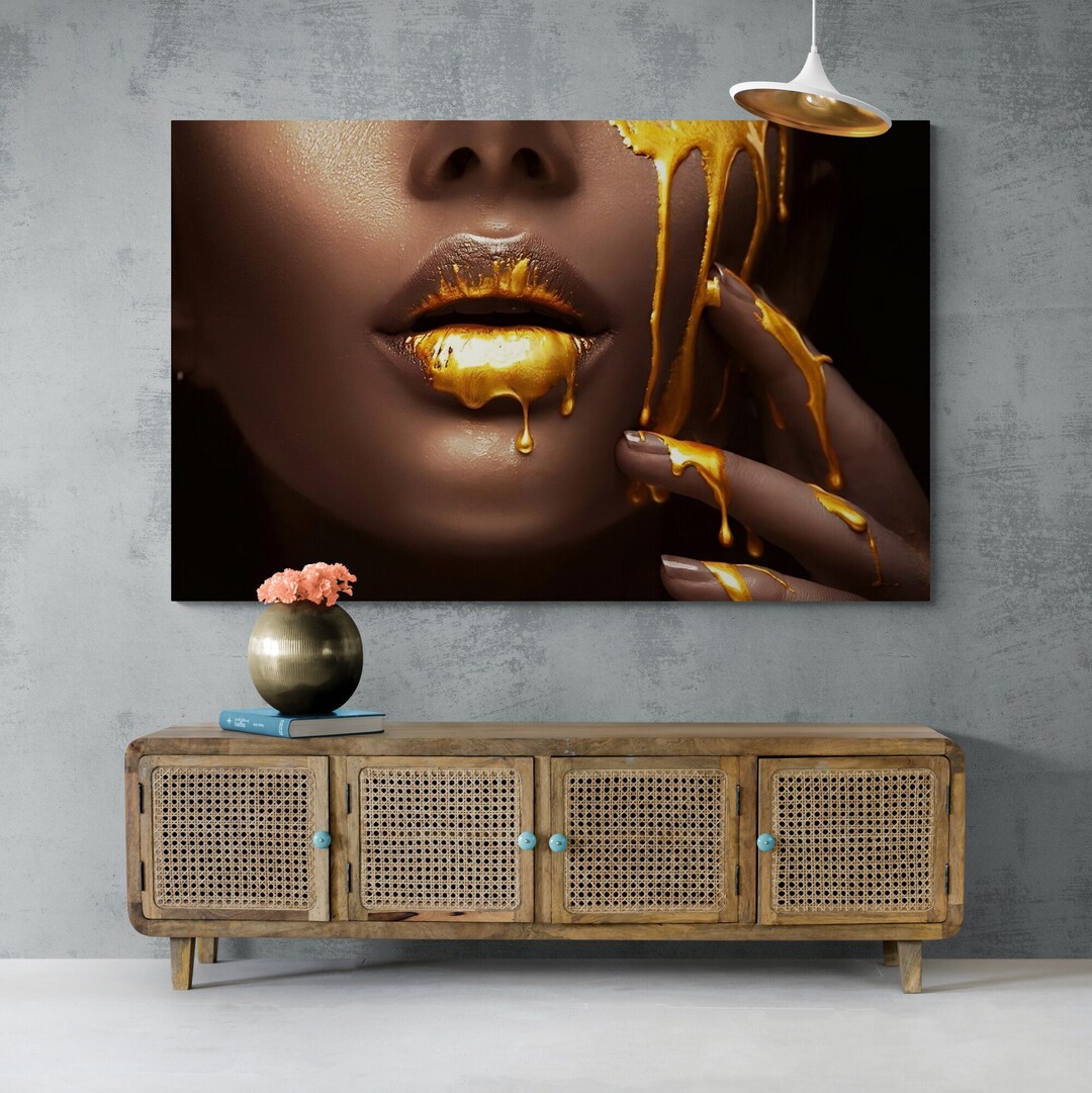 Gold Lips Framed Canvas Gold Lips Wall Art Golden Beauty Etsy