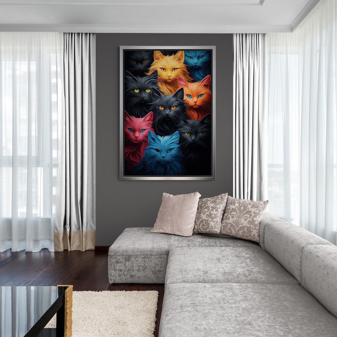 Colorful Cats Wall Art, Cute Animals Canvas, Modern Wall Art, Cats