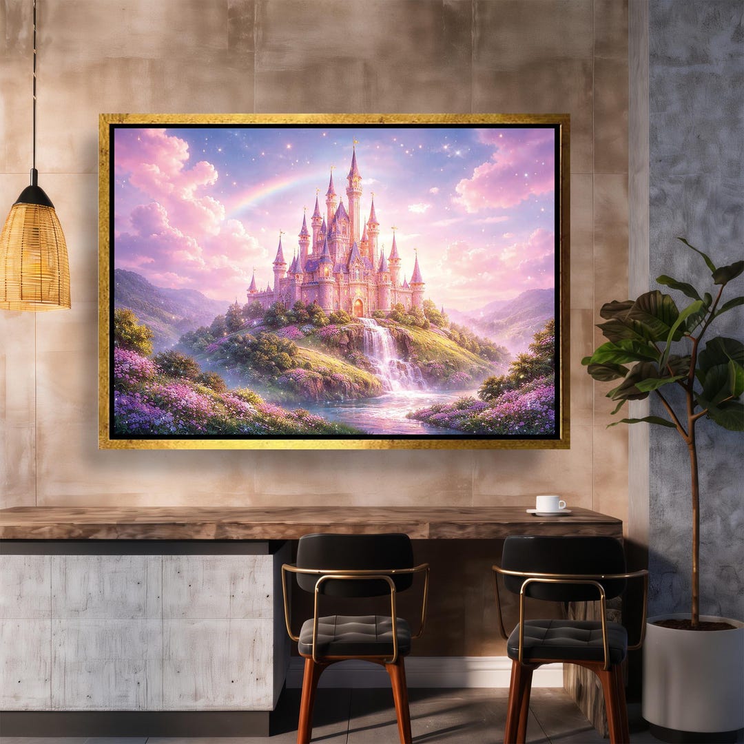 Fairytale Castle Canvas Wall Art, Fantasy Landscape Illustration ...