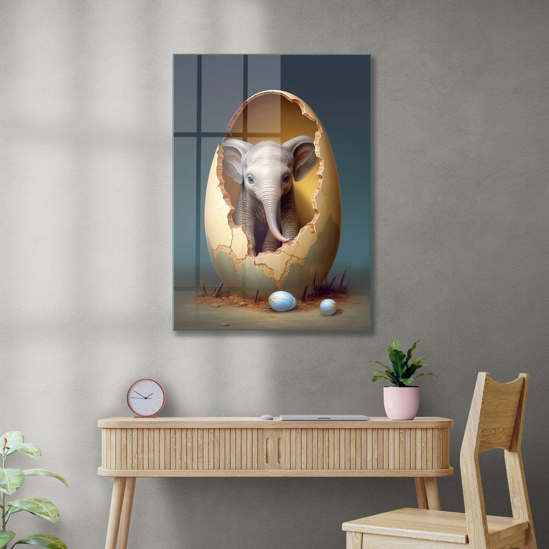 Glass Wall Art Baby Elephant Wall Art Tempered Glass Wall Etsy
