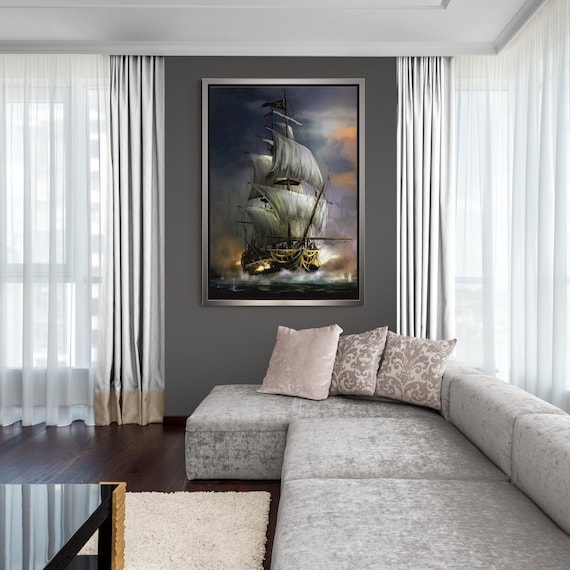 Pirate Ship Wall Art Ship Framed Canvas Ship Sails Rolled Etsy