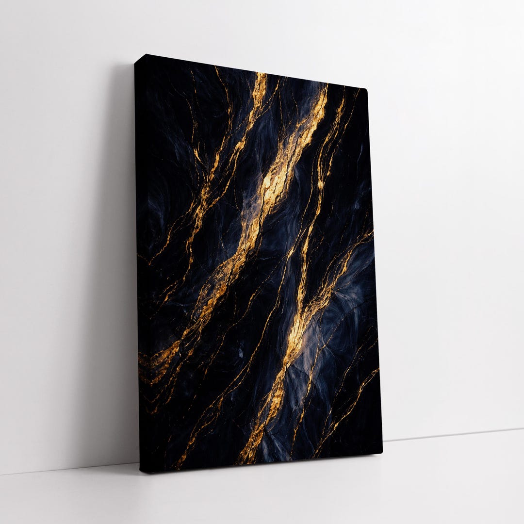 Luxury Black and Gold Fluid Canvas Wall Art – Abstract Liquid Marble ...