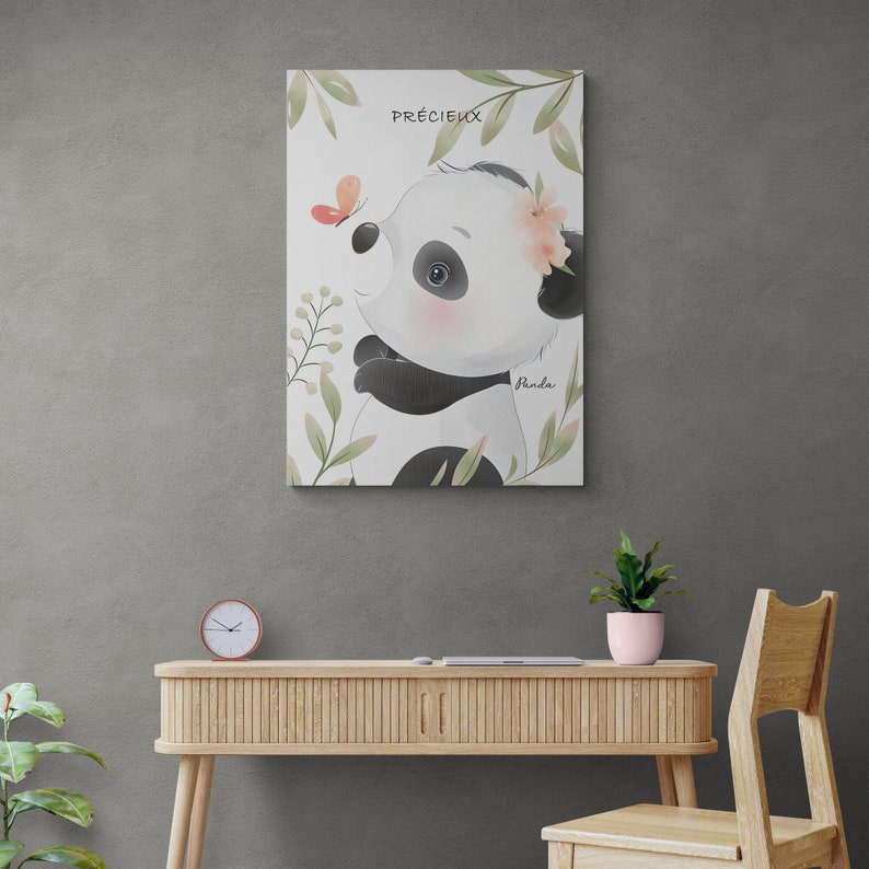 Baby Panda Framed Canvas, Panda Wall Art, Cute Animals Canvas, Floral Animal Wall Art, Wall Art for Nursery, Baby Panda Black Framed Canvas Streched Wood Canvas