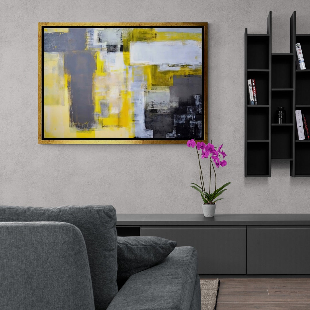 Yellow and Gray Canvas, Yellow and Gray Wall Art, Abstract Wall Art
