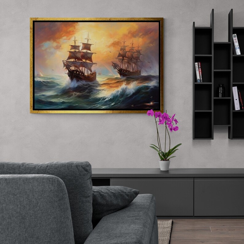 Pirate Ship Wall Art Ship Canvas Ocean Canvas the Waves Etsy