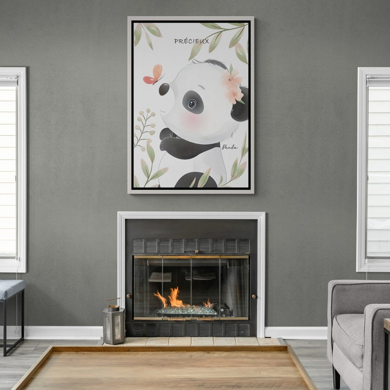 Baby Panda Framed Canvas, Panda Wall Art, Cute Animals Canvas, Floral Animal Wall Art, Wall Art for Nursery, Baby Panda Black Framed Canvas White Framed Canvas