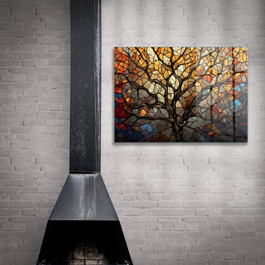 Tempered Glass Wall Art, Life of Tree Wall Art, Glass Wall Art, Large Wall Art, Abstract Tree
