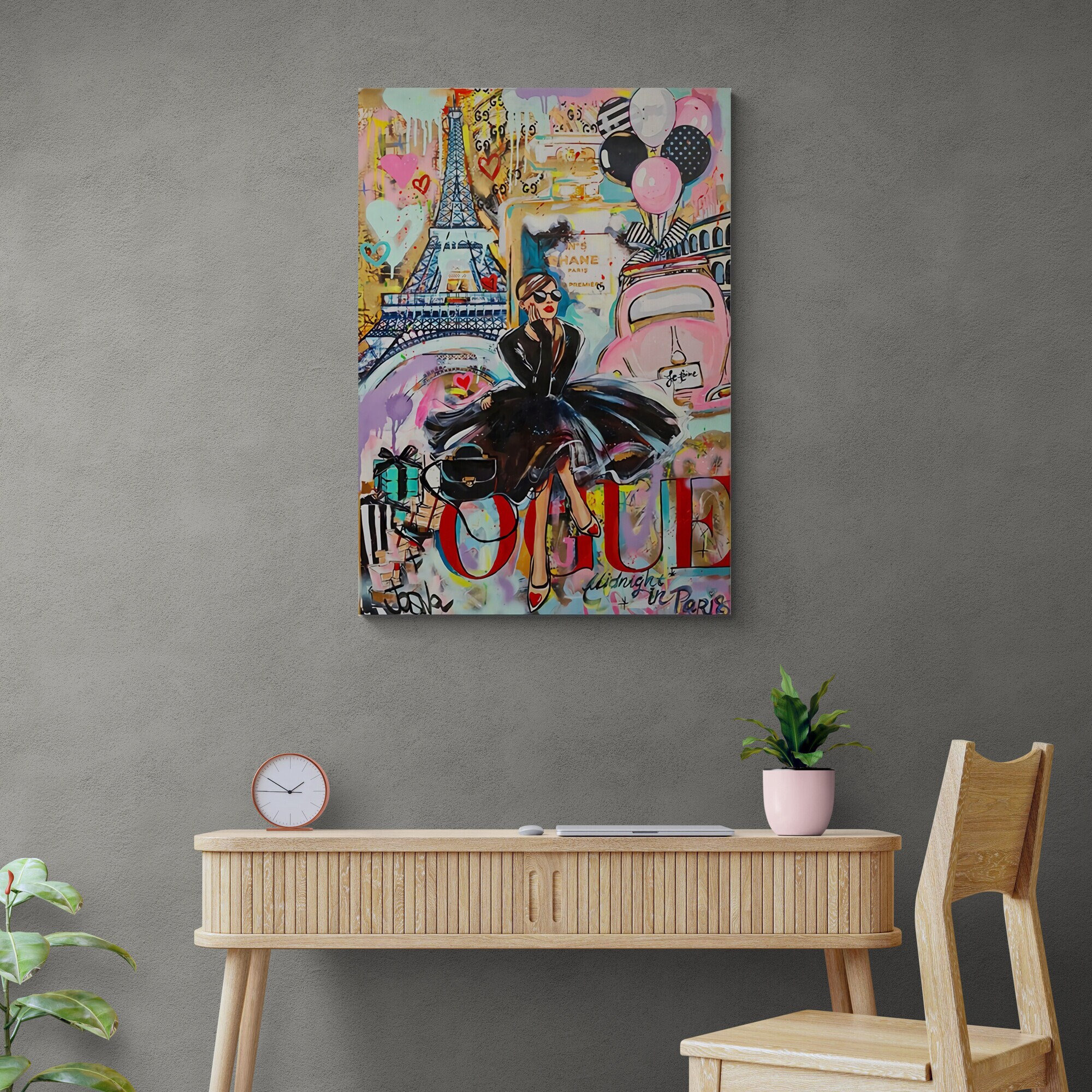 BANKSY Audrey Hepburn Graffiti Wall Art, Audrey Hepburn Framed Canvas, Eiffel Tower Paris Graffiti Canvas, Banksy Mixed, Gold Framed Canvas
