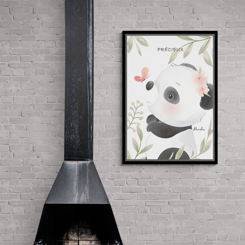 Baby Panda Framed Canvas, Panda Wall Art, Cute Animals Canvas, Floral Animal Wall Art, Wall Art for Nursery, Baby Panda Black Framed Canvas Black Framed Canvas