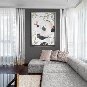 Baby Panda Framed Canvas, Panda Wall Art, Cute Animals Canvas, Floral Animal Wall Art, Wall Art for Nursery, Baby Panda Black Framed Canvas Silver Framed Canvas