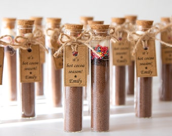 hot chocolate wedding favour in tube, personalised, hot chocolate with marshmallow, thank you gift, rustic gift, valentine's day gift.