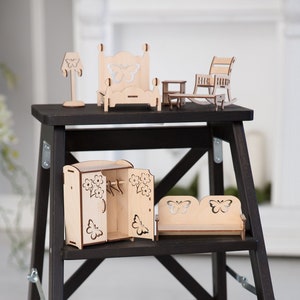 Handrcrafted Wooden Dollhouse Furniture || Wooden Play House Furniture Set (Natural)