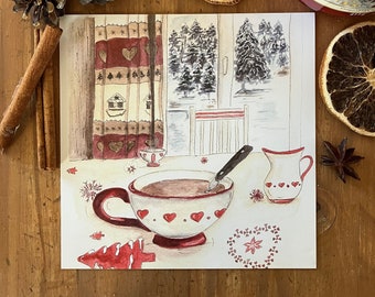 Illustration "Chocolat chaud à la montagne" (au format carré)