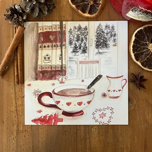 Illustration "Chocolat chaud à la montagne" (au format carré)