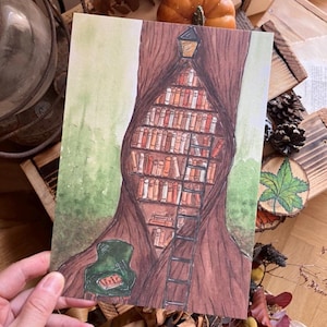Illustration "Arbre bibliothèque enchantée" (A5)